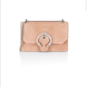 Jimmy choo mini Paris crystal embellished leather shoulder bag.